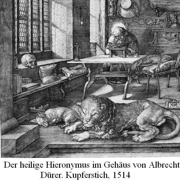 Der heilige Hieronymus im Gehäus von Albrecht Dürer. Kupferstich, 1514